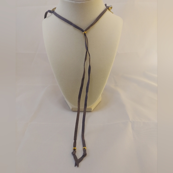 NWT Sparkle Beads and Gold Tone Chain Necklace on Leather Rope - Picture 3 of 3